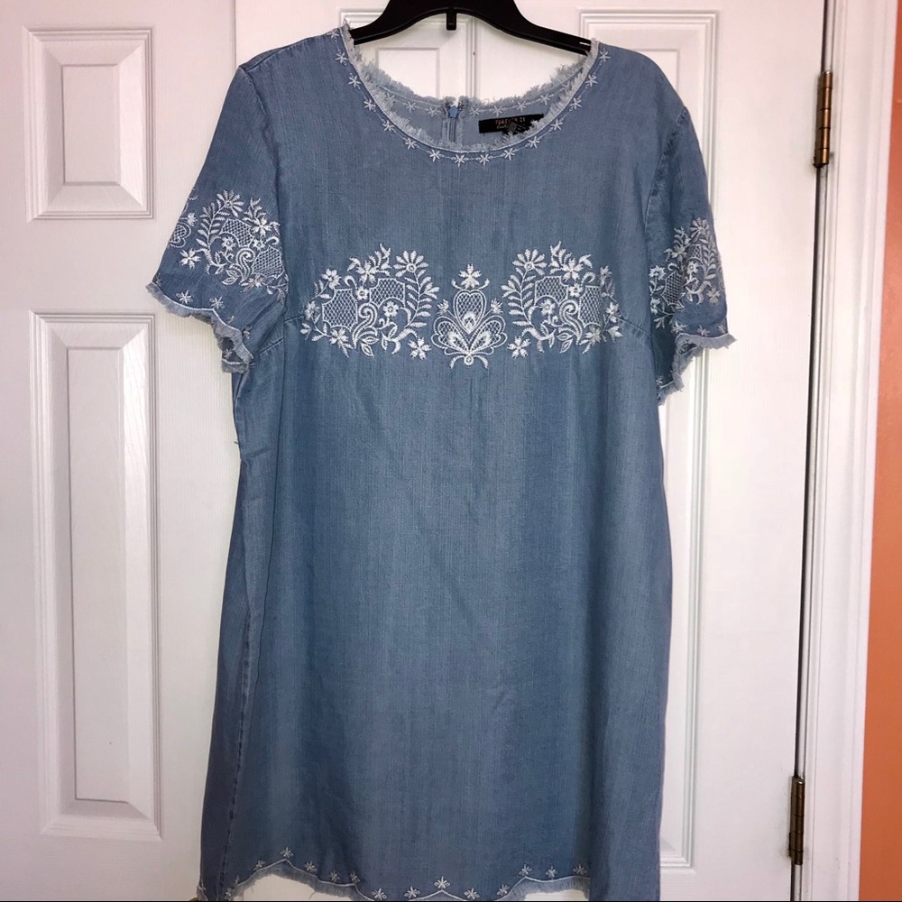 Embroidered Denim Dress